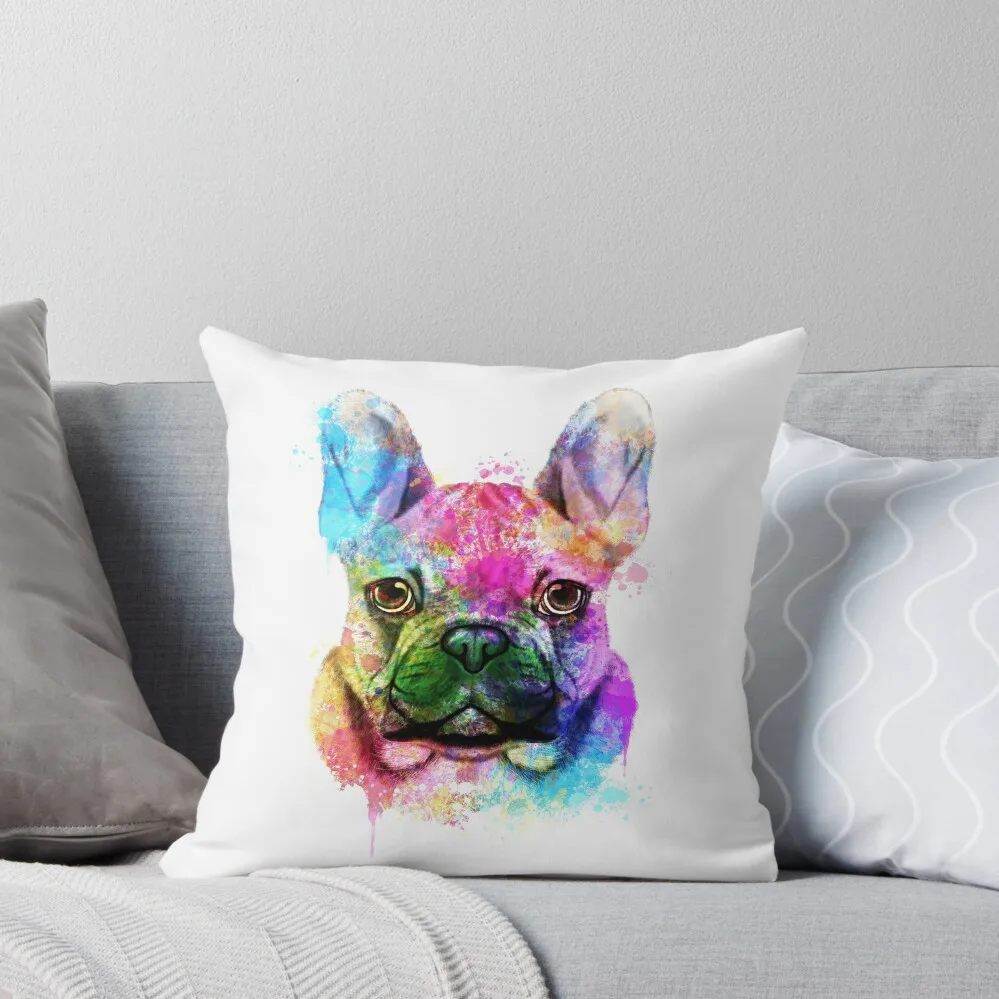 

French Bulldog Watercolor, French Painting, Portrait, art, illustration Throw Pillow
