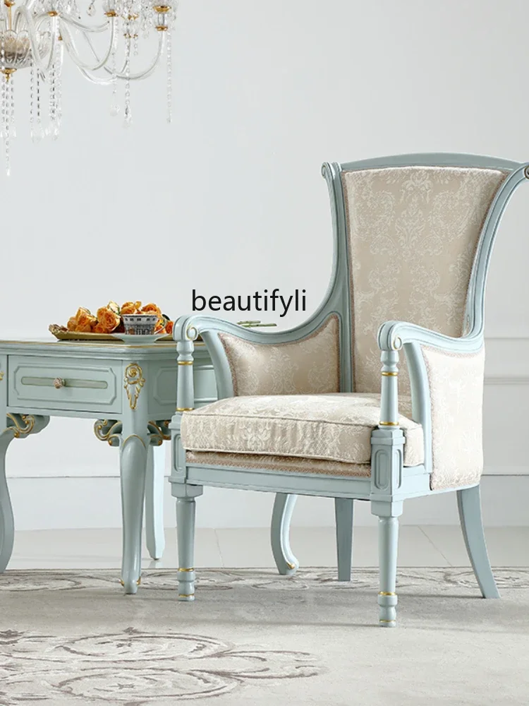

ss7304 Pastoral Style European-Style Small Apartment Home Living Room Leisure Single Sofa Fabric Solid Wood Chair