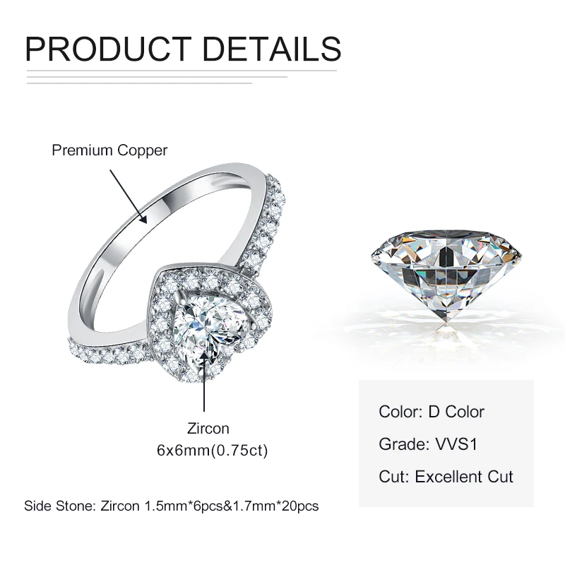 

Classic Heart Cut CZ Simulated Diamond Engagement Ring 14k Plated Silver Gold Color Heart Shaped Women Rings Jewelry Gift