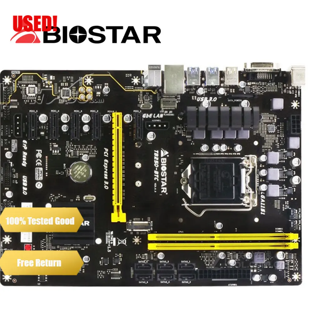 BIOSTAR TB250-BTC Mining motherboard DDR4 for intel LGA 1151 32GB DVI SATA3 B250 Desktop Motherboard