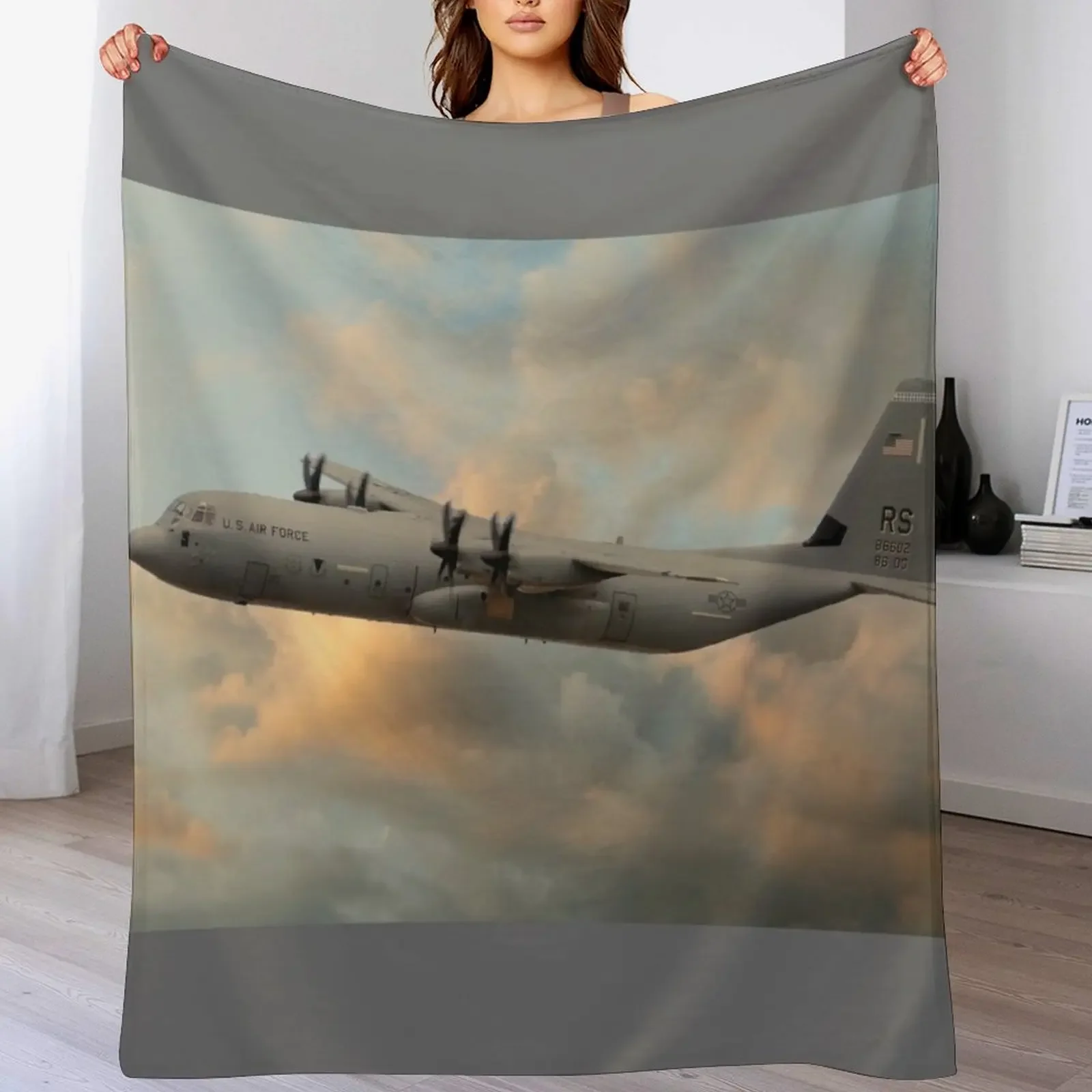 

USAF C-130J-30 Hercules Throw Blanket Air Conditioner Soft Blanket for Office Home