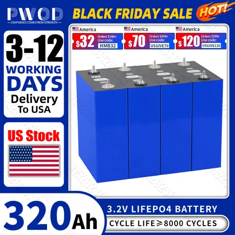 Stock américain 320AH Lifepo4 batterie Rechargeable lithium fer phosphate batteries bricolage 12V 24V 48V pour EV voiturette de Golf bateau avec barres omnibus