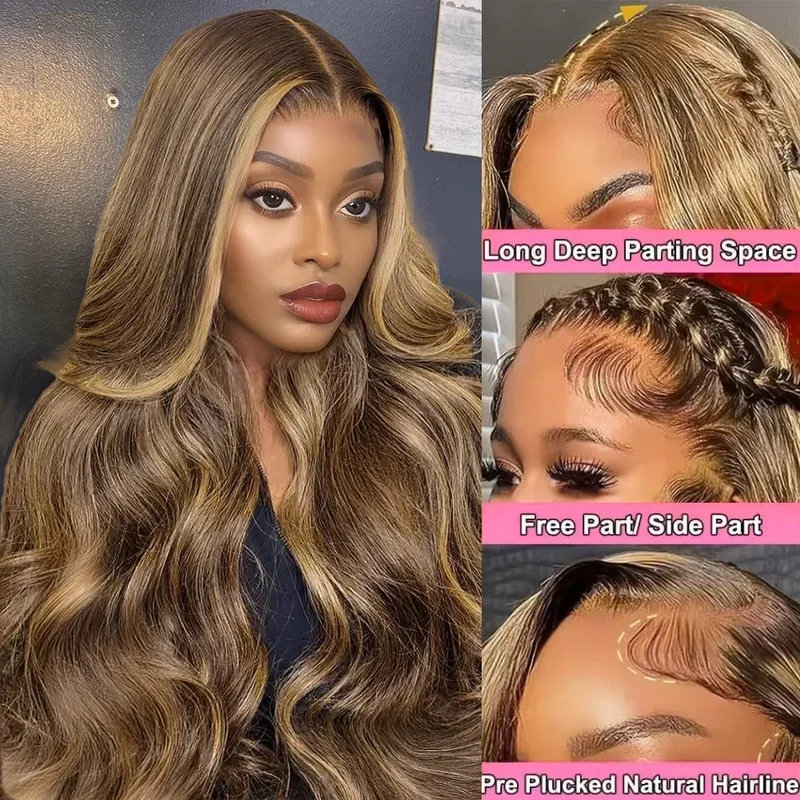 4/27 Highlight Ombre 13x4 Lace Front Wigs Body Wave Blonde Colored Human Hair Wig Brazilian 13x6 HD Transparent Lace Front Wig