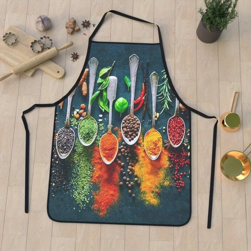 1pc Spice Spoon Apron Colorful Herbs Kitchen Cooking Baking Gift For Gourmet Chef Wear Vibrant Seasoning Design Practical Use