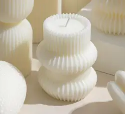 Hot selling creative Nordic style minimalist striped candles handmade 3D aromatherapy shaped white candles