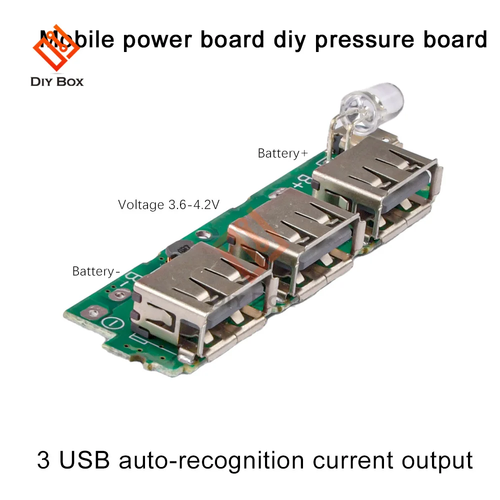 3 USB Output 5V 1A 2A Mobile Power Bank Charging Module 18650 Lithium Battery Charger Board LED Indicator 3V 3.7V 4.2V to 5V