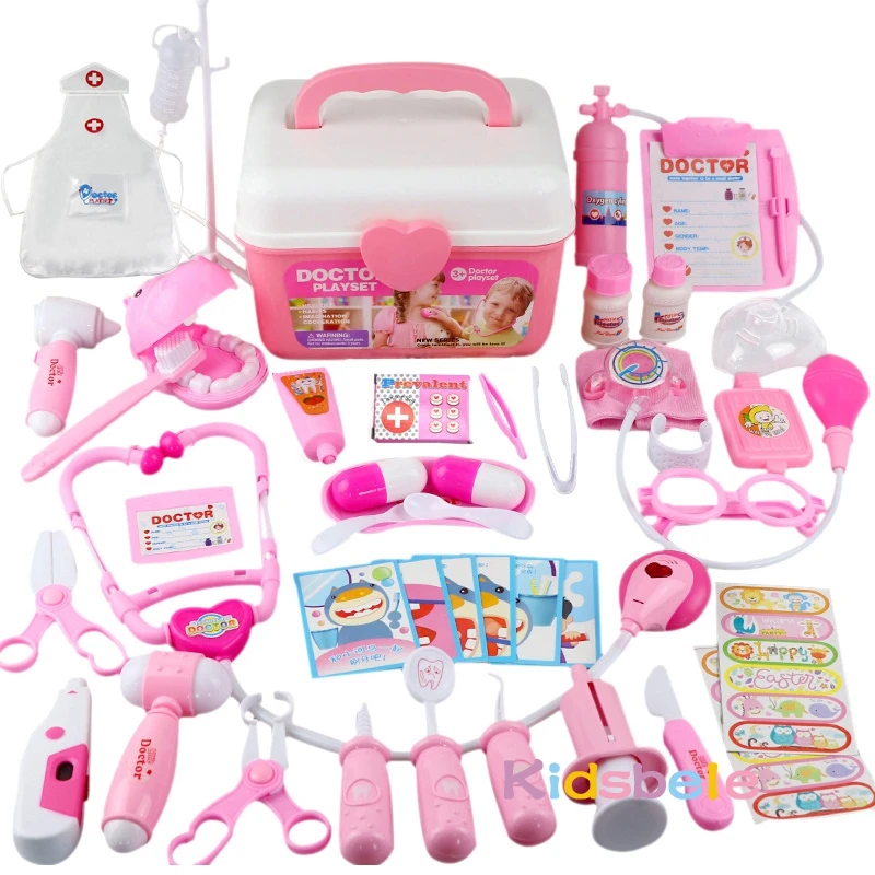 Brinquedo médico crianças médico fingir kit role play 44pcs simulação caixa de dentista meninas brinquedos educativos jogo para crianças estetoscópio