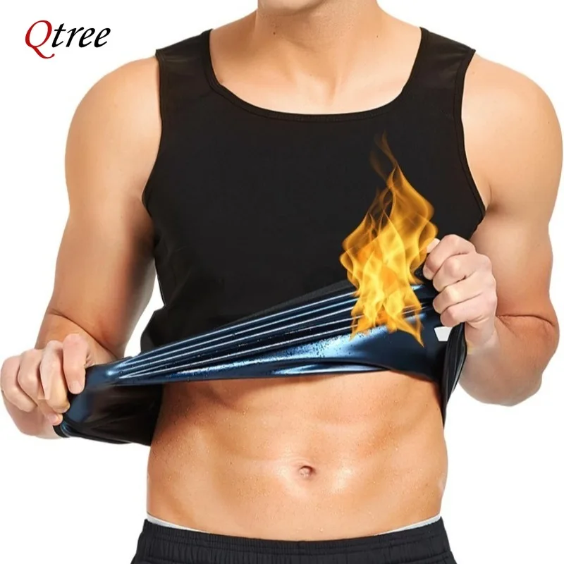 

Qtree Sauna Vest for Men Waist Trainer Sweat Shirt Heat Trapping Sleeveless Body Shaper Weight Loss Workout Compression Tops