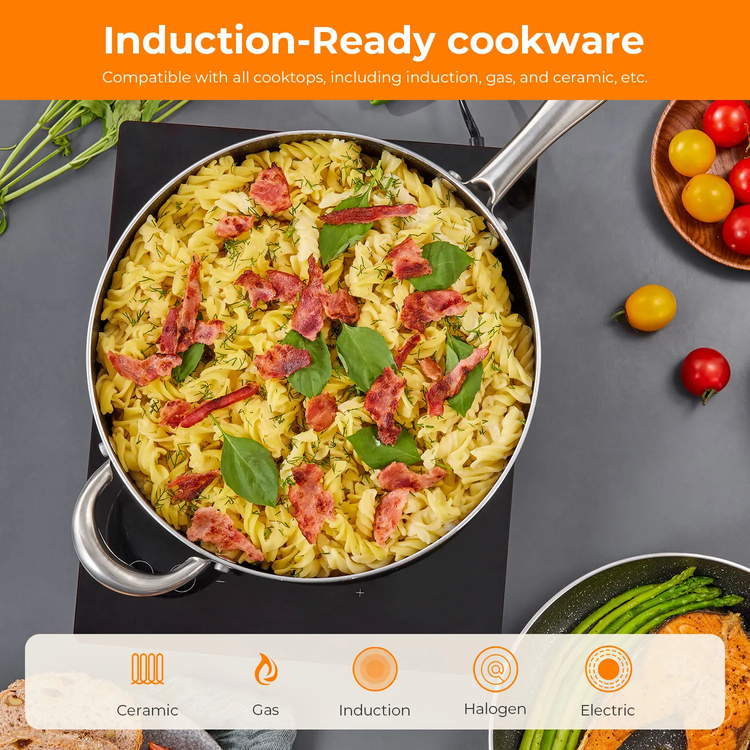 طقم أواني ومقالي غير لاصقة مكون من 10 قطع، طقم مقلاة للموقد التعريفي، متوافق مع الحث، مجموعة مقالي الطبخ للمطبخ ذات سعة كبيرة #3