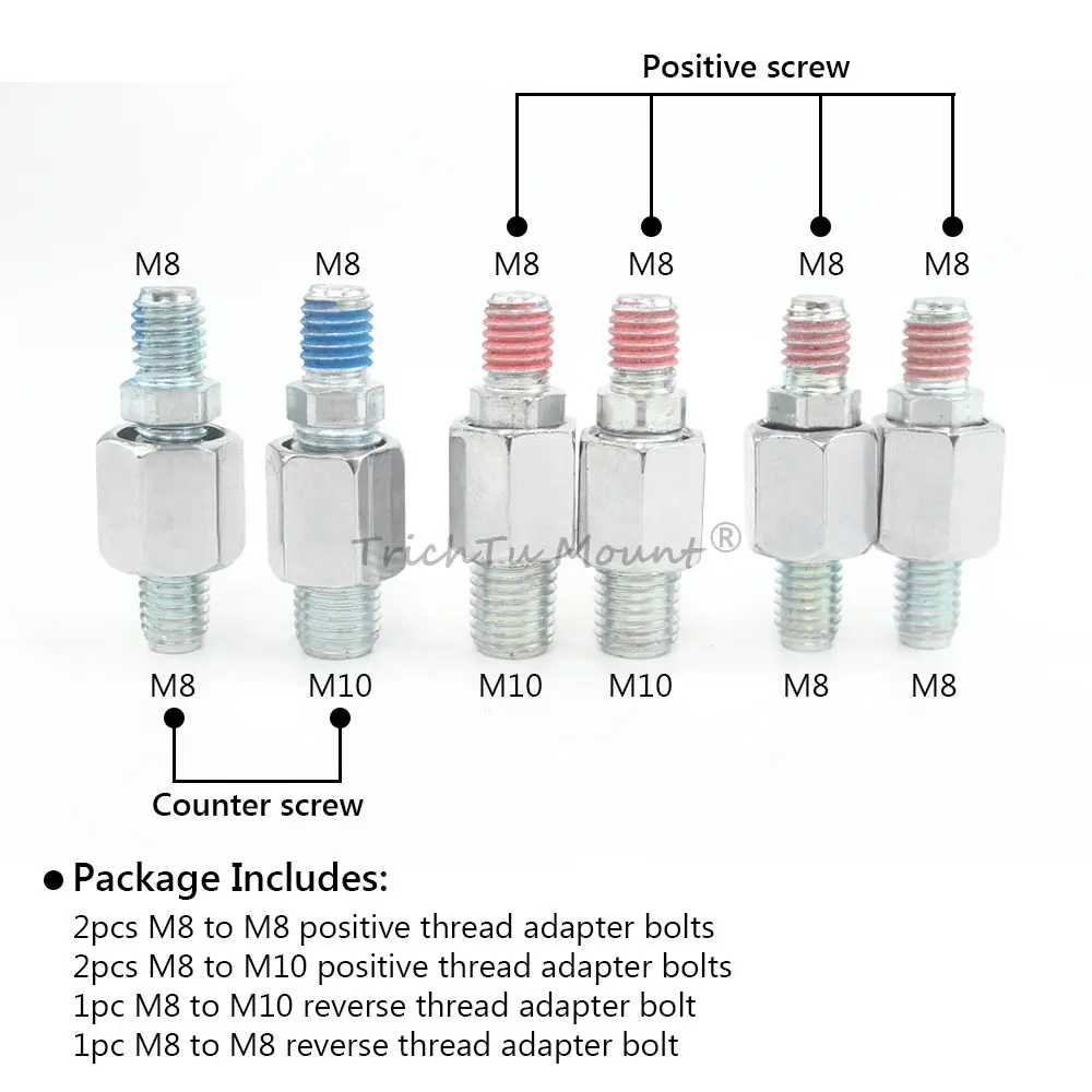 Motorcycle Silver Handlebar Right Left Hand Thread Mirror Adapter M8 M10 Bolt Screw For Yamaha Suzuki Honda Kawasaki BMW Ducati