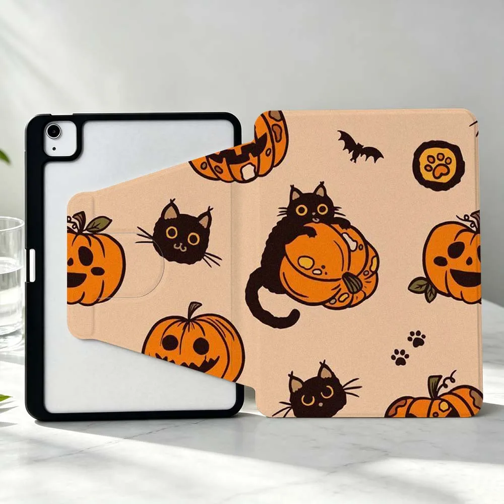 Halloween Cat For iPad Pro Air mini 6 5 4 12th M5 M4 M3 M2 A16 A17Pro 360° Rotation Stylus Storage Tablet Case Soft