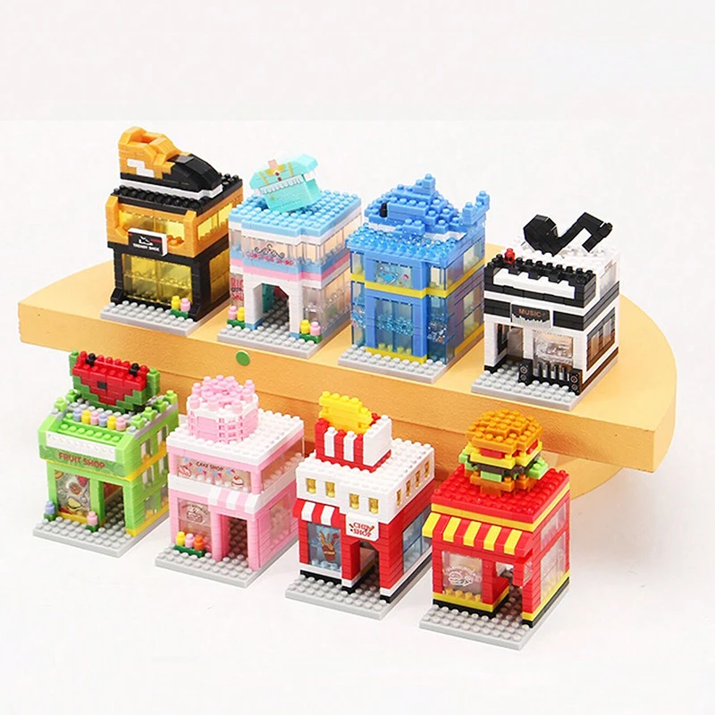 House Building Blocks Mini City Street View Clothing Store Aquarium 3D Model Architecture Bricks Children Assembly Toy Xmas Gift