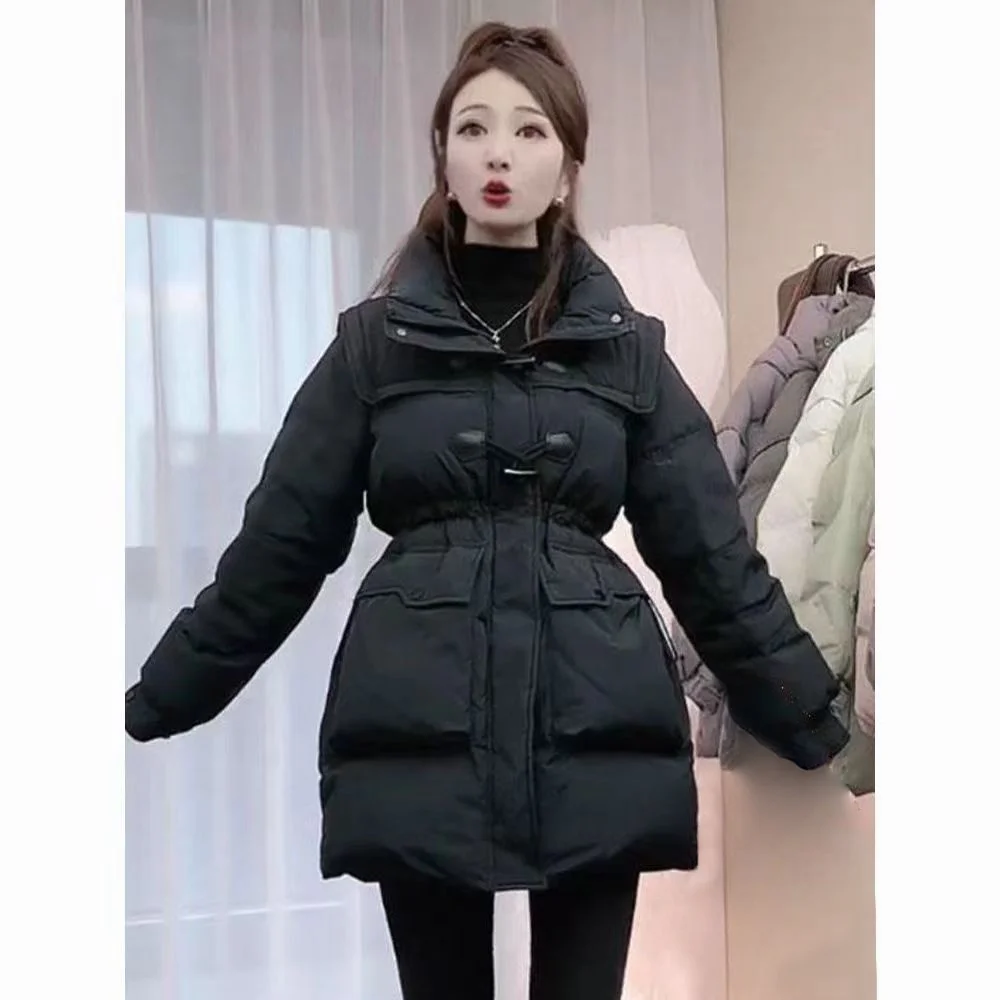 Parkas Womens Parka Coat With Real Fur Fall Corduroy Quilted Detachable-Sleeve Double-Sided Snap-Button High-Low Waistband Solid