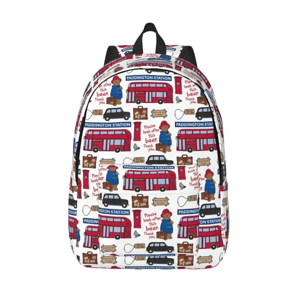 

Britain Paddington Brown Bear Fashion Backpack Sports High School Work Cute Movie Cartoon Daypack Men Women Laptop Canvas Bags