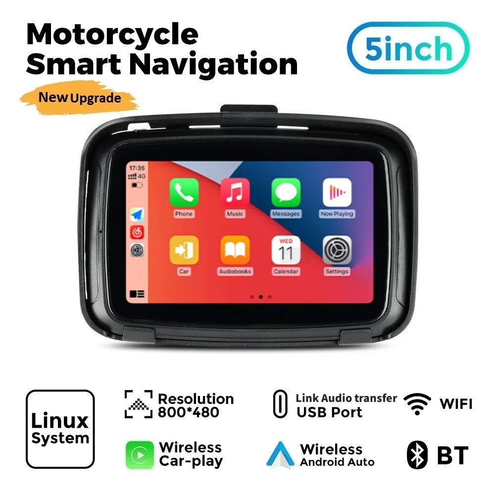 

5inch Linux Portable Motorcycle Navigation GPS System Wireless Carplay Android Auto Moto Wifi BT Screen IPX7 Waterproof Display