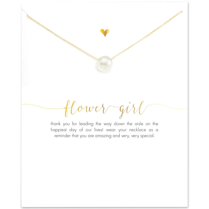 Wholesale 300pcs/pack Flower Girl Sliver Pearl Charm Pendant Necklaces For Women Wedding Gifts with White Card Reminder Jewelry