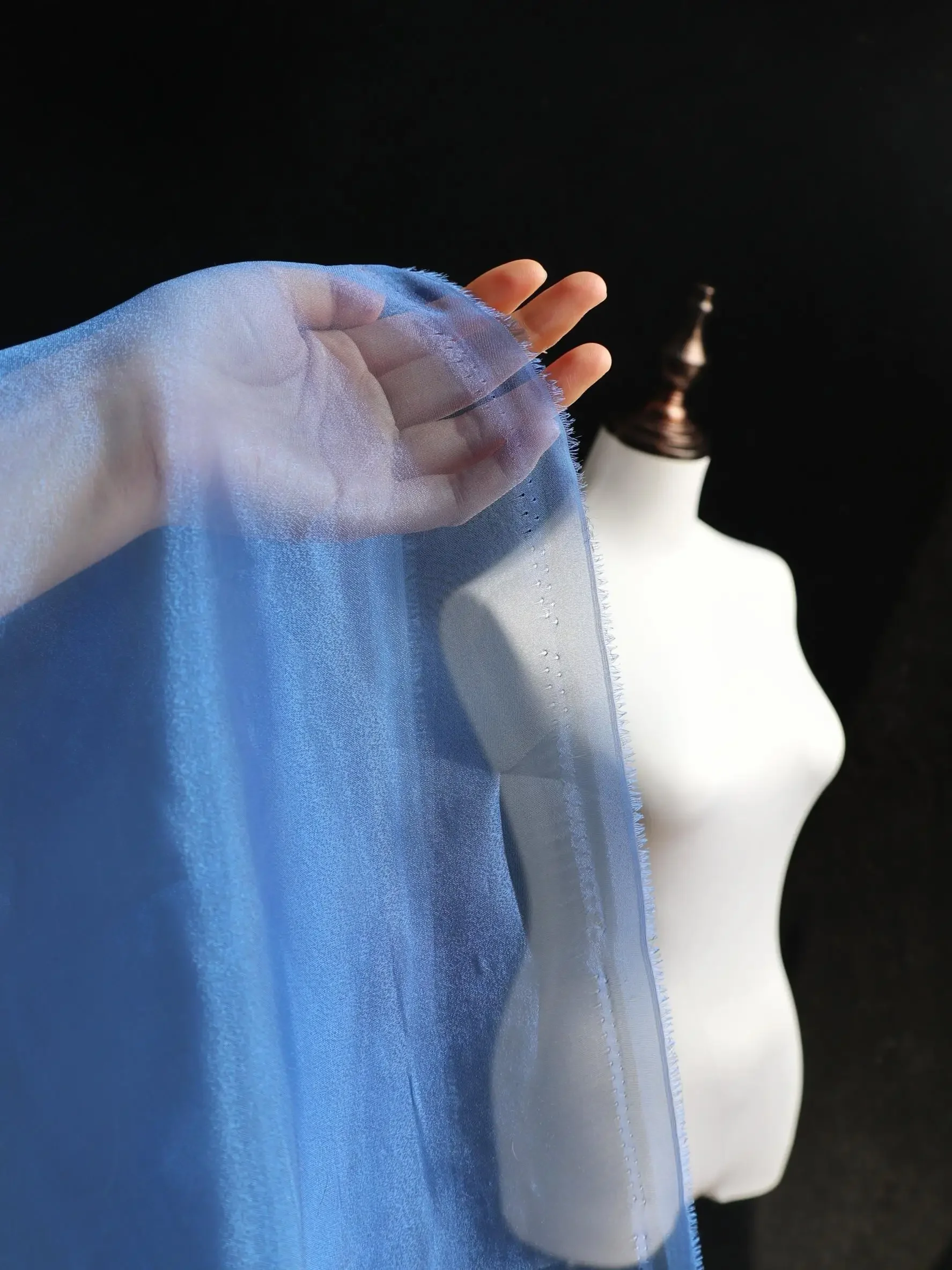 Eugenia Klein Blue Crystal Yarn Liquid Sparkling Stiff Wide Drape Dress Wedding Gown Fashion Designer