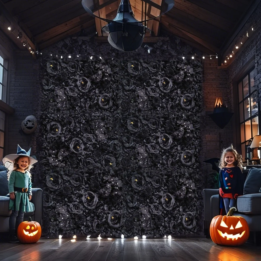 

Halloween background decoration dark flower wall artificial flowers black rose peony home wedding background