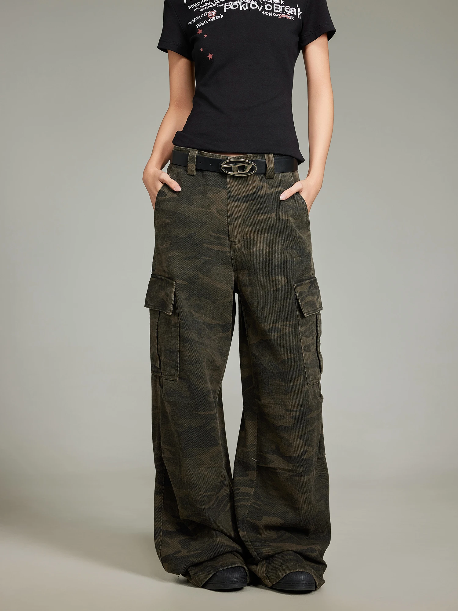

Wild Aziz American Retro Camouflage Wide Leg Pants Men's Women's Trendy Design Couple's Casual Loose Fit Long Trousers