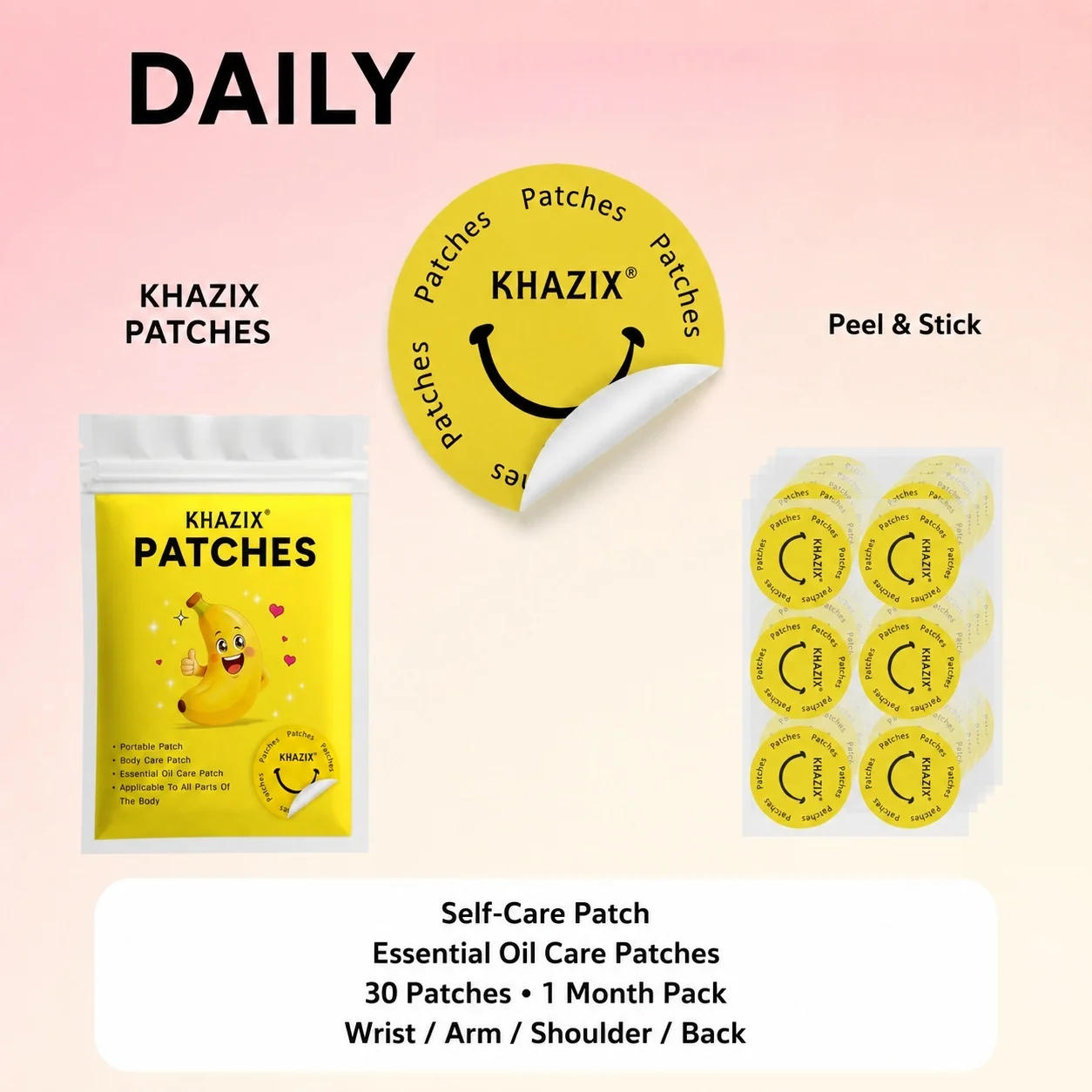 30Pcs Energy Patches Natural Ingredients Vegan Friendly Daily Energy Boost Patch Portable Body Stickers for Work Travel Sports