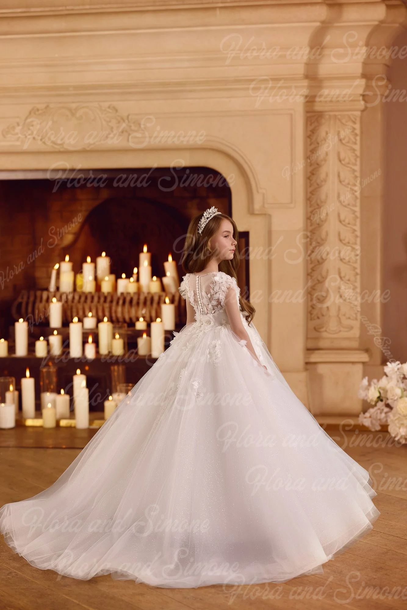 Floor Length Long Train Flower Girl Dress for Wedding Dress Royal Lace Princess Gown Birthday Ball  Performance Customized