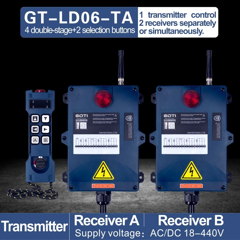 GT-LD06-TA 4 2-Speed Industrial Wireless Remote Control GOTI (1 transmitter control 2 Receivers Separately or Simultaneously