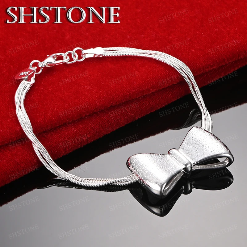 

Charm 925 Sterling Silver Cute Bow Bracelet Fashion Charm Jewelry Birthday Christmas Gift Children's Day Party Accessories