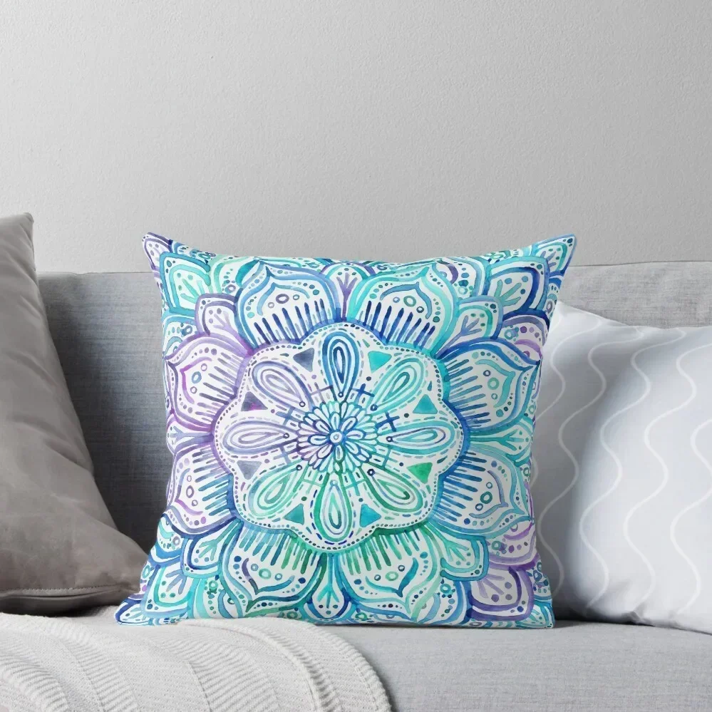 

Iridescent Aqua and Purple Watercolor Mandala Throw Pillow anime girl Sitting Cushion pillow