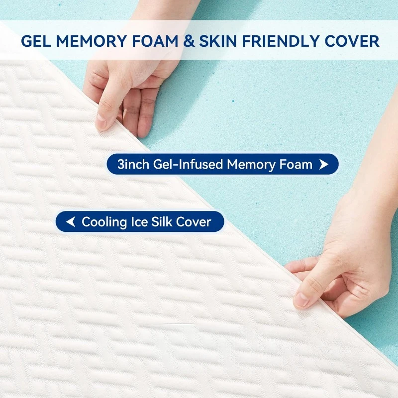 3 Inch Cooling Memory Foam Mattress Topper TWIN XL Size, Gel-Infused Mattress Pad Cover for Back Pain,Bed Topper