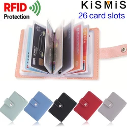 KISMIS 1PC Women Men Leather 26 Slots ID Credit Card Holders RFID Blocking Wallet Case Pocket Bag