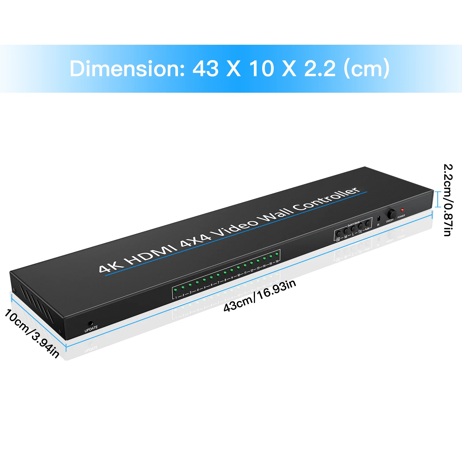 Imagem -06 - Hdmi Video Wall Controller Multi Screen Splicer 4k 4x4 16 Way Processador de tv 2x2 2x3 3x3 5x2 6x2 5x3 2x7 2x6 3x4 4x3