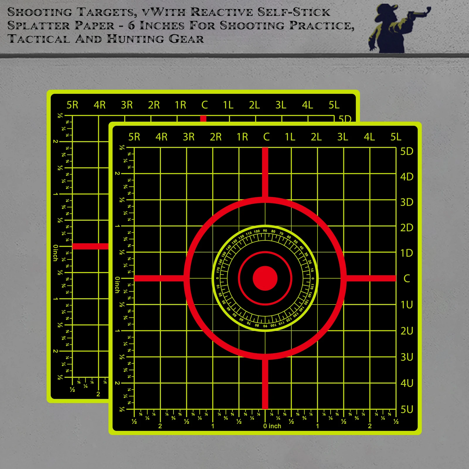 10Pcs Grid Inch Ruler Angle Aiming Shooting Practice Splash Target Stickers 6inch Shooting Target Training Supplies Stickers Fluorescent Color Labels (Can Be Used for Real Gun Practice and Airgun Practice)