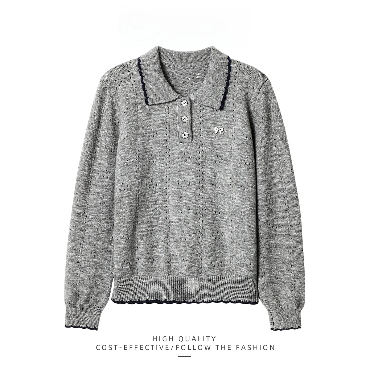 

PAIXIANG College Sle Knitted Collar Knot Loose Fit Women's Sweater ey Slimming Top for Autumn Winter