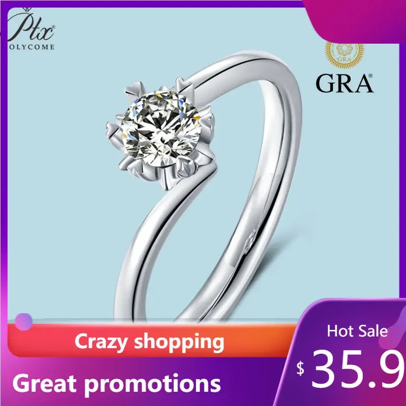 

PTX GRA Certified 1ct Moissanite Ring D Color Lab Diamond Real S925 Sterling Silver couple Wedding Ring Fine Jewelry for Women