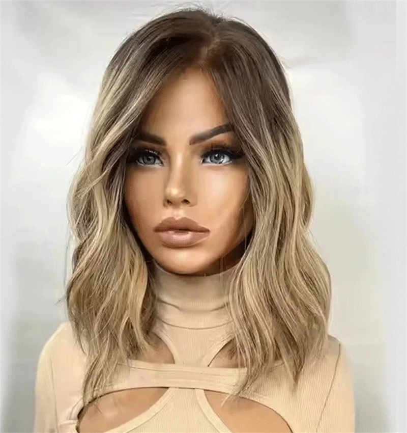 New Short Bob Lace Front Wigs for Women Honey Blonde Golden with Light Brown Hd Women Wigs Synthetic Hair Glueless Pre plucked