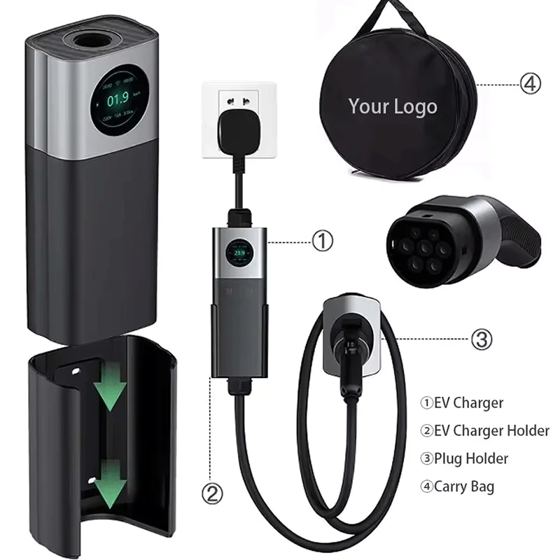 App Control 3.5kw 7kw 11kw 22kw Level 2 Ac Portable Ev Car Charger With 2.8 Inch Screen