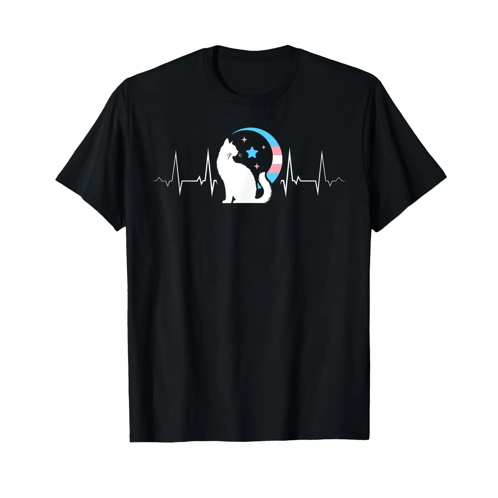 Mystical Transgender Cat Moon Heartbeat LGBTQ Pride T Shirt vintage Washed Comfortable streetwear Casual Breathable Soft