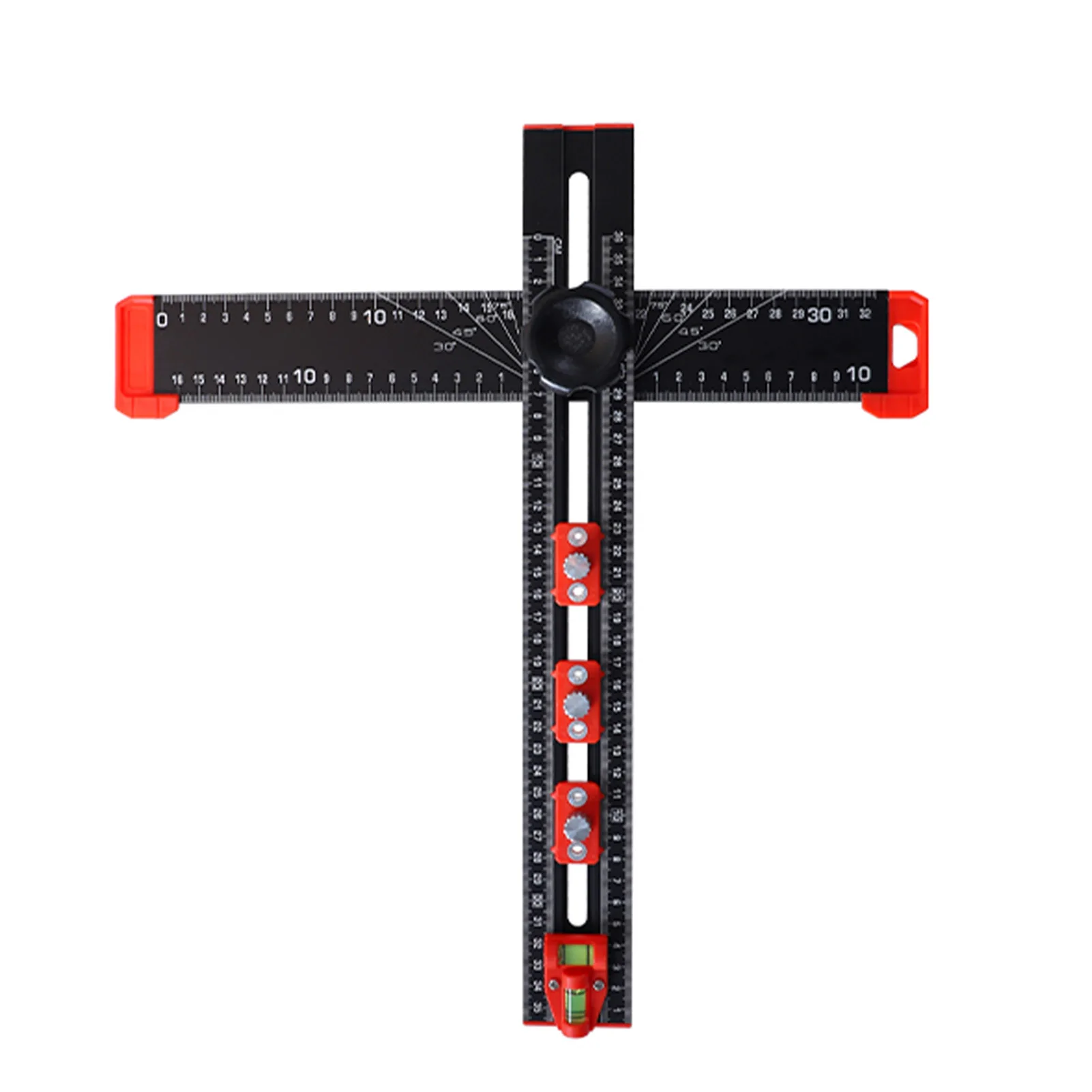 Drilling Positioning Ruler Metric English Scale T Type Multi Angle Measuring Ruler with 3 Sliders Biaxial Bubble Level