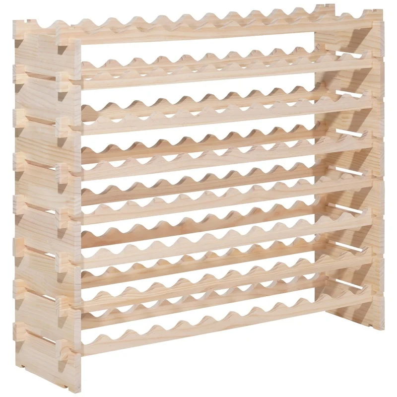 

96-Bottle Solid Wood Wine Rack, 8-Tier Freestanding Storage for Kitchen, Cellar, or Bar – Natural Finish