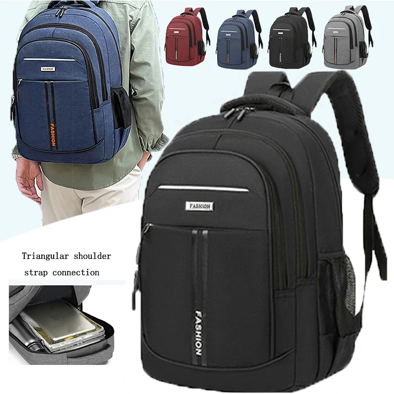 Generous Capacity Travel Backpack, Solid‑Color Nylon Laptop Bag for Men Daily Work, School & Outdoor Leisure Time