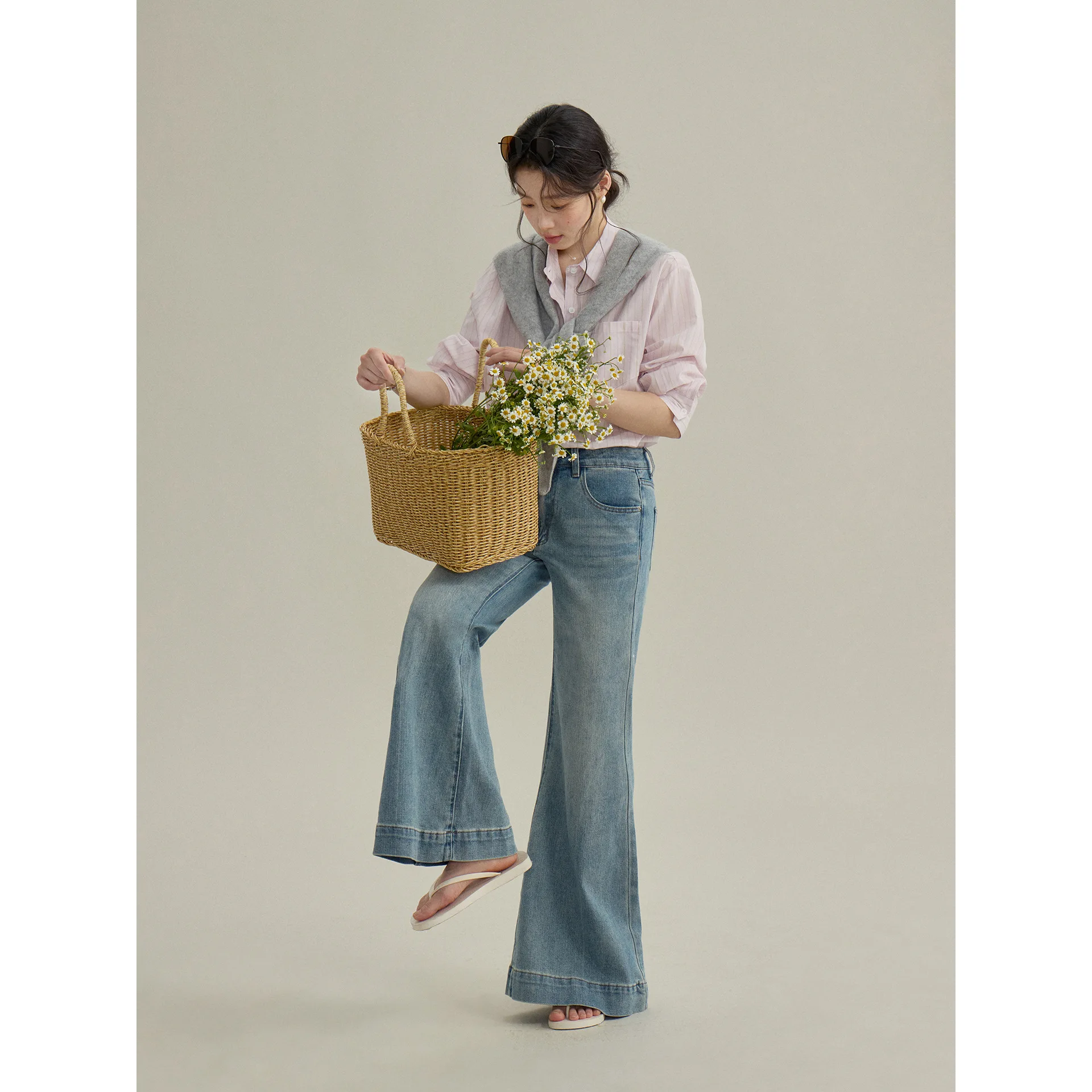 

Korean Style Commuting Vertical Striped POLO Neck Shirt for Women, New Spring Top