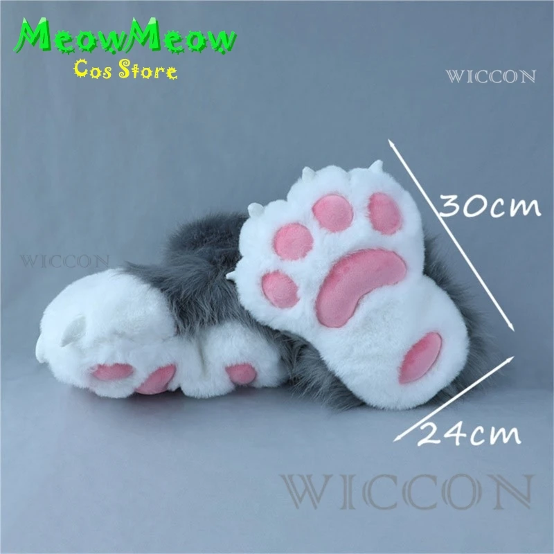 Śliczne pluszowe skarpetki Fursuit Animal Foot 8-kolorowe pluszowe kostiumy Cosplay Furry Animal Paw Shoes Cat Girl Shoes Cat Paw Christmas Gift