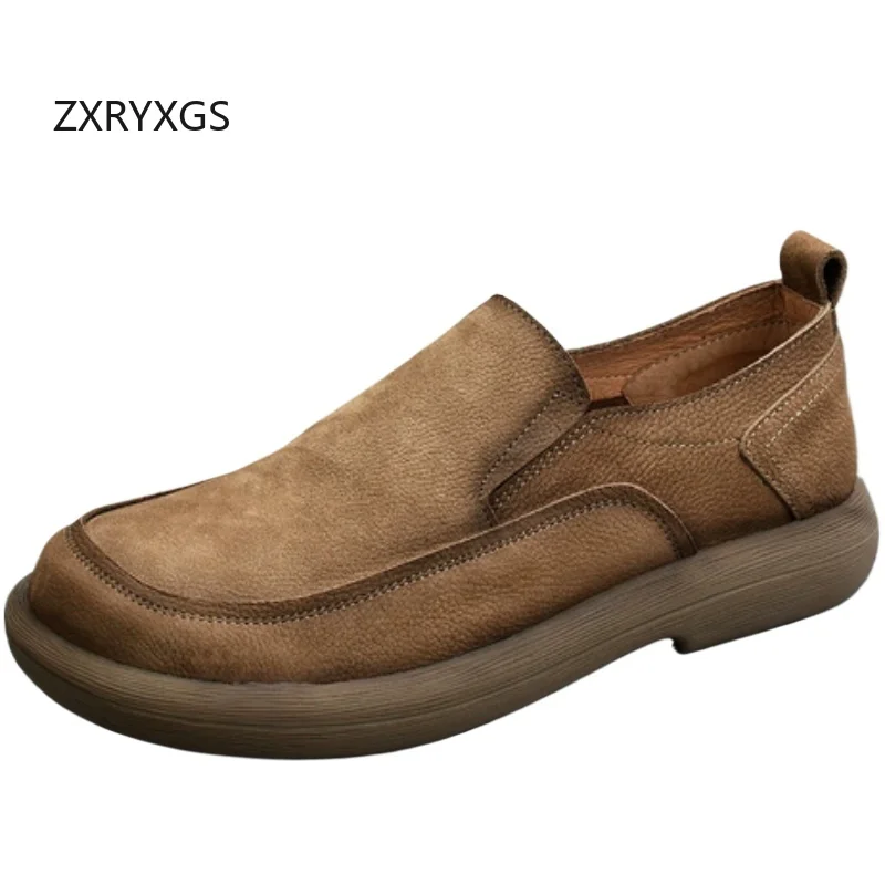 

ZXRYXGS Toe Layer Cowhide Men Full Genuine Leather Shoes Fashion Casual Shoes Comfortable Soft Sole Men's Flat Shoes Tide 2025