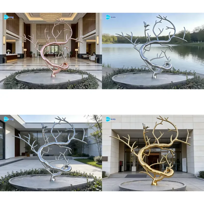 for Outdoor Garden Landscape Decoration Polished Stainless Steel Twisted Branches Sculpture Art Statue