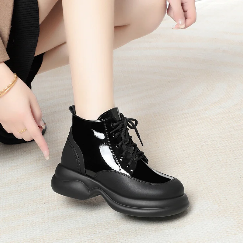 

Velvet Thickened Platform Boots Gothic Autumn Winter Thick Heel Soles Boots New Women Ankle Soft Patent Leather Boots