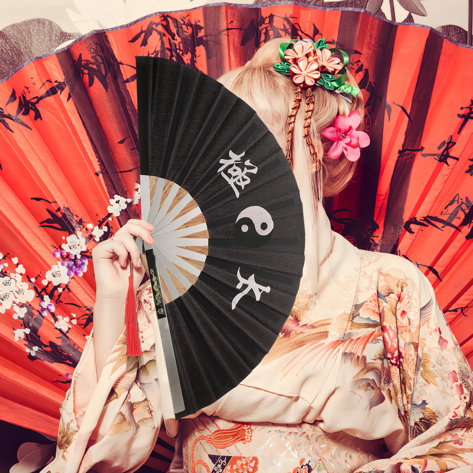 1 قطعة مروحة تاي تشي الصينية المحمولة مروحة قابلة للطي لأداء الرقص الكونغ فو ديكور مهرجان هدية خفيفة الوزن المحمولة #4