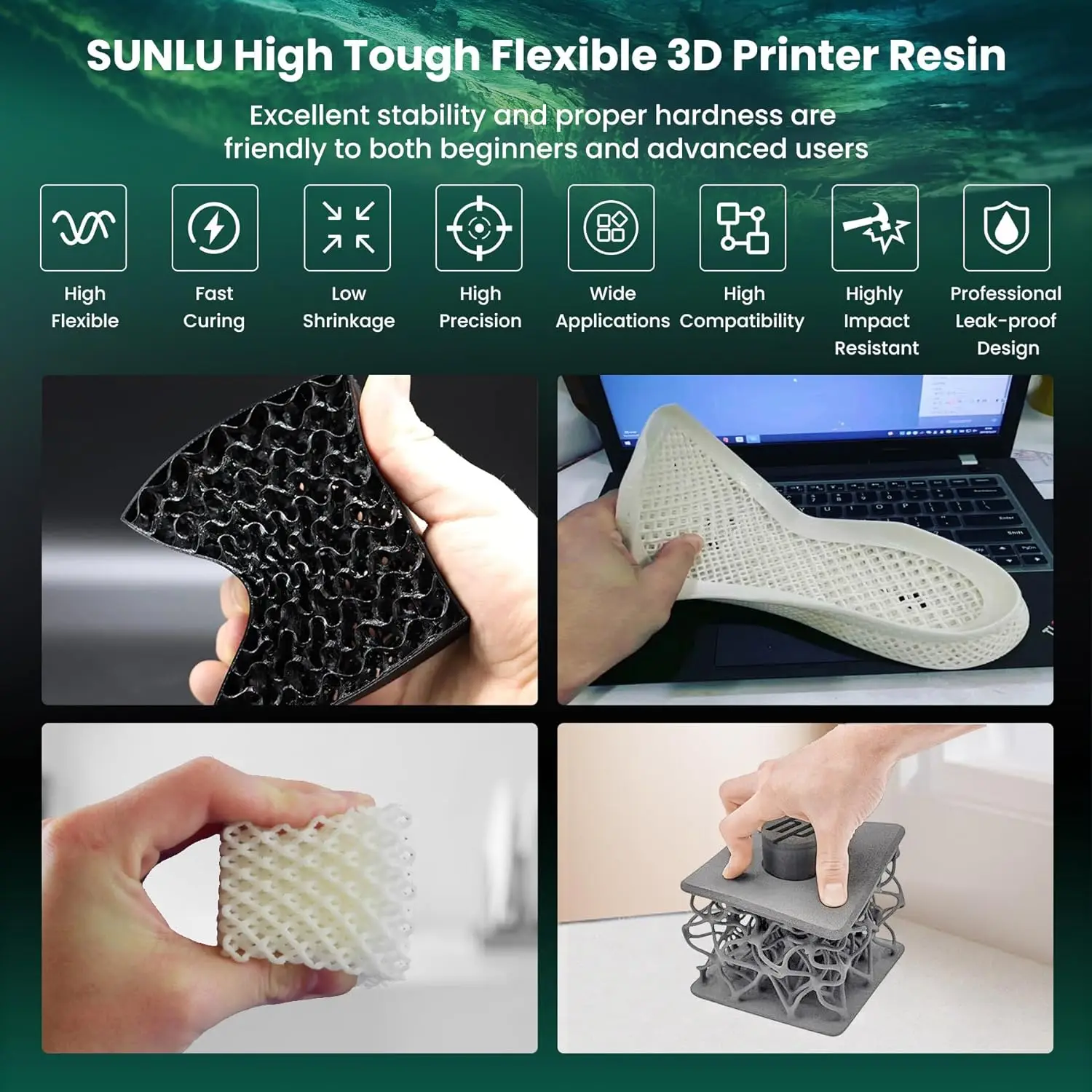 SUNLU 2KG Nylon-Like/ Toughness / High Temperature 3D Resin 405nm UV Resin For Most SLA/DLP/LCD 3D Printer Material UV Sensitiv