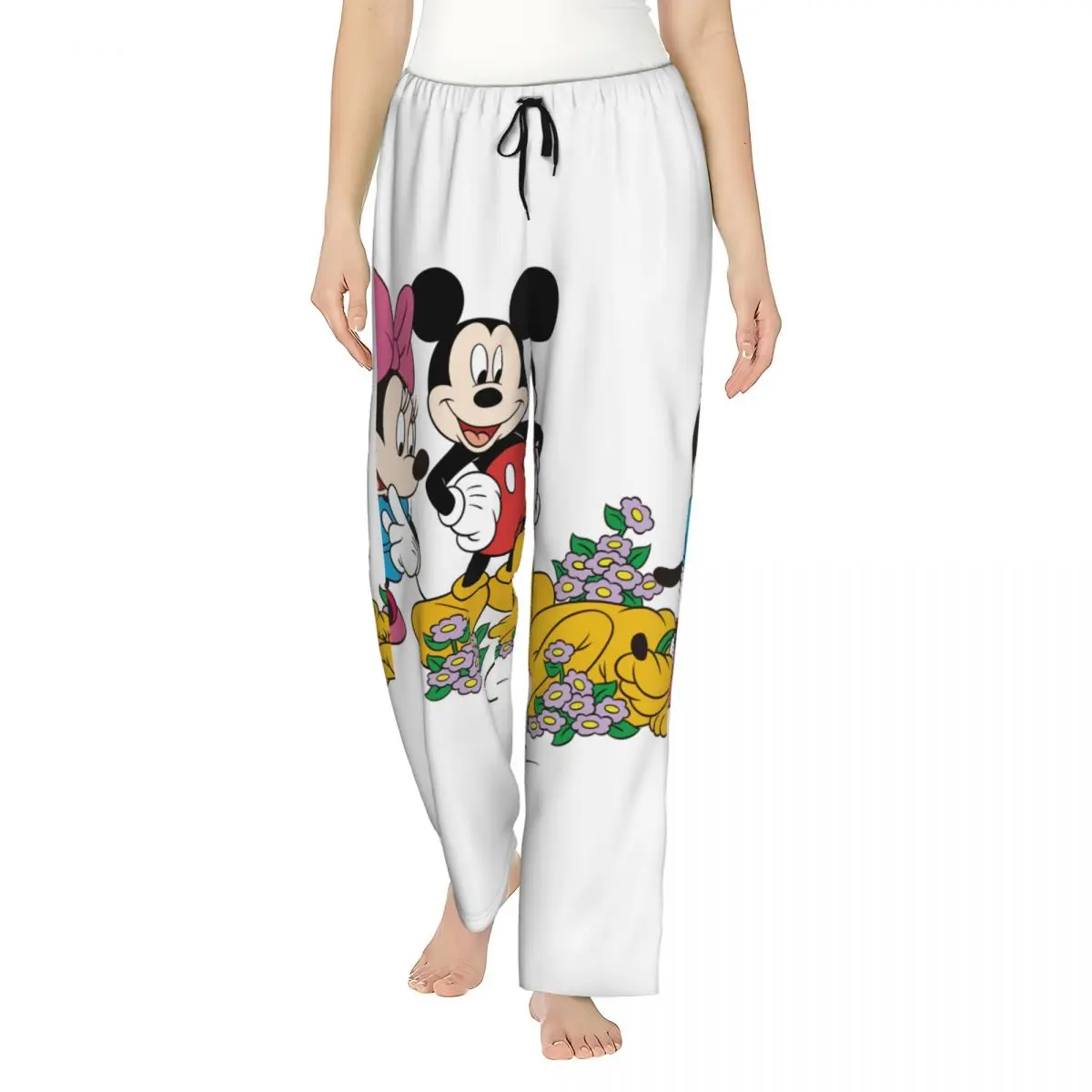

Custom Printed Minnie Mickey Mouse Goofy Pajama Pants for Women Sleep Sleepwear Bottoms with Pockets