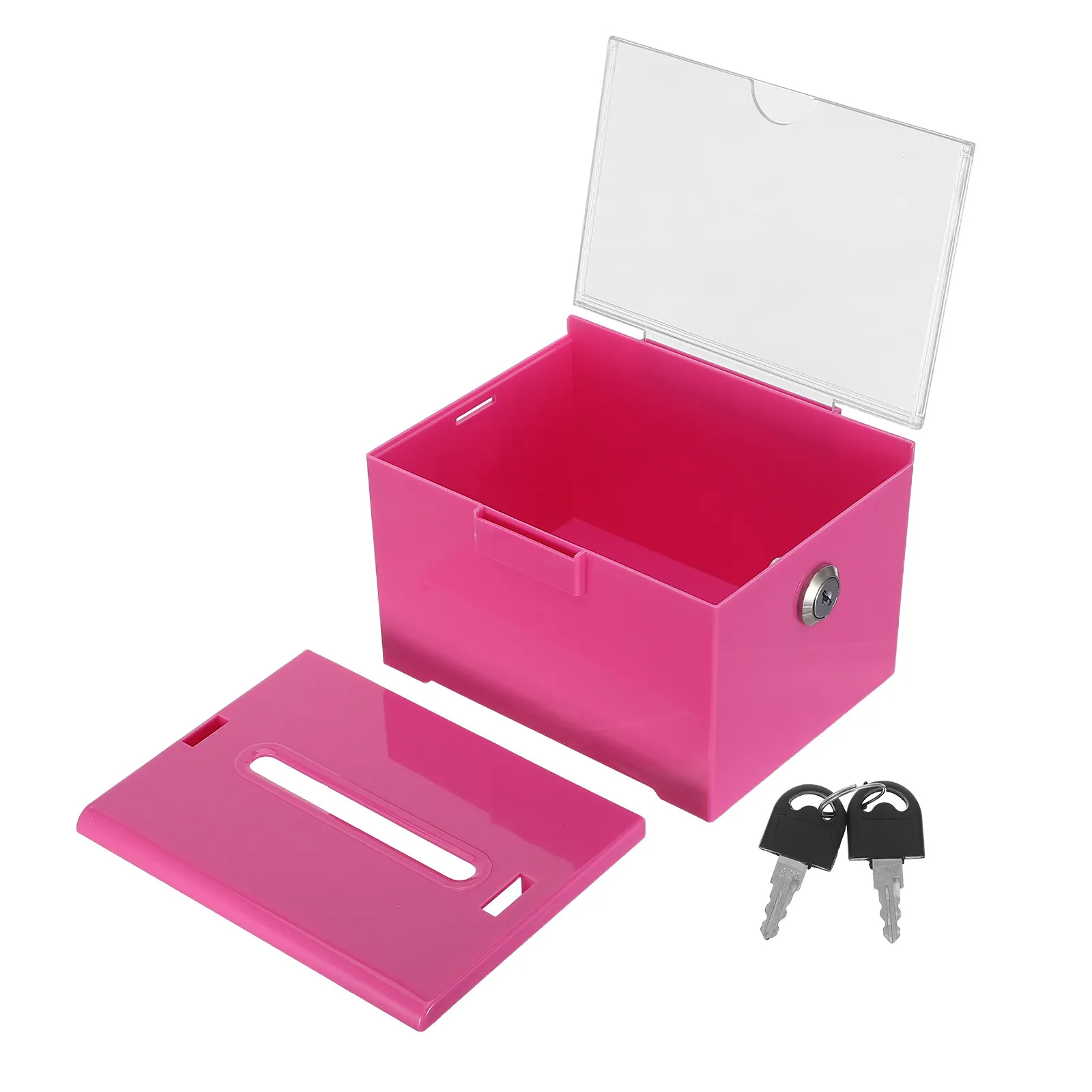 Pink Acrylic Donation Sign Holder 6.3x5x4 Inch Lockable Ballot Collection Suggestion Feedback Box for Fundraising