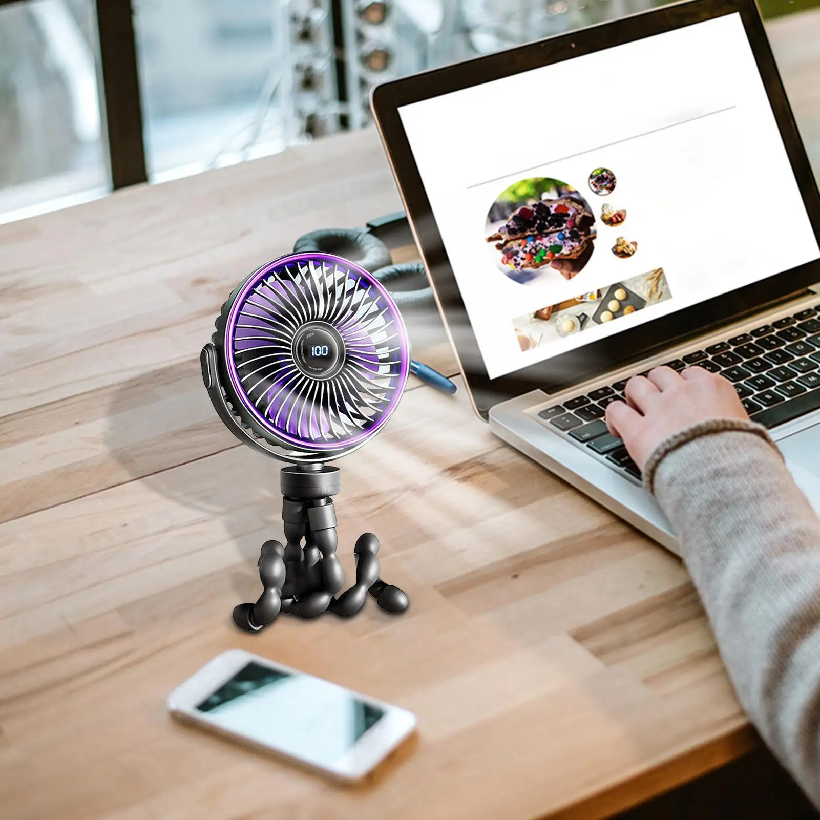 

Перезаряжаемый вентилятор для коляски с LED-дисплеем, осциллирующий, 5 скоростей, съемный, для коляски, тележки, кроватки, беговой дорожки